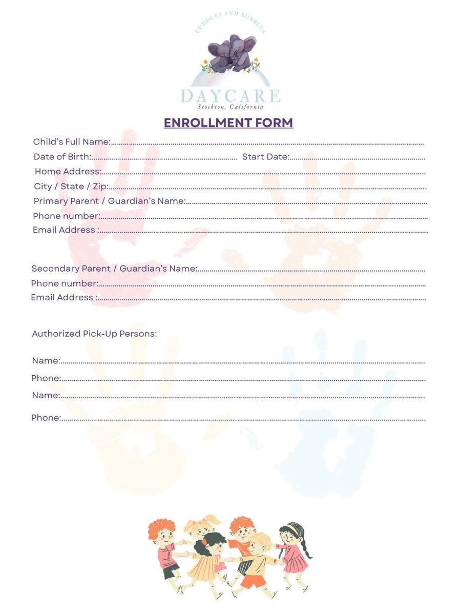 Cuddles & Bubbles Daycare Enrollment Form